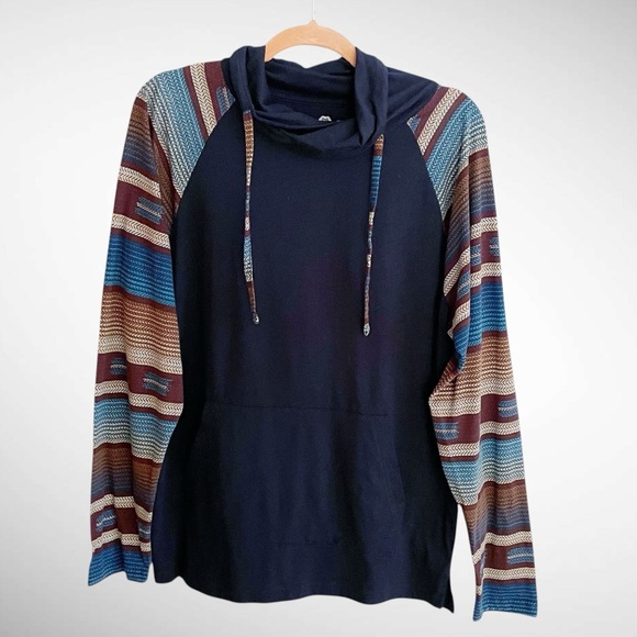 American Rag Funnelneck Pullover Sweater Long Striped Sleeves - Picture 1 of 12